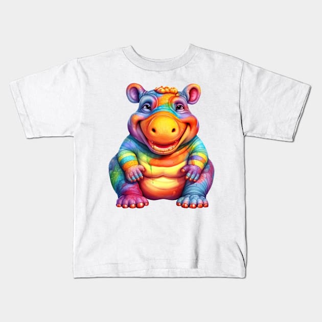 Rainbow Baby Hippo Kids T-Shirt by Chromatic Fusion Studio